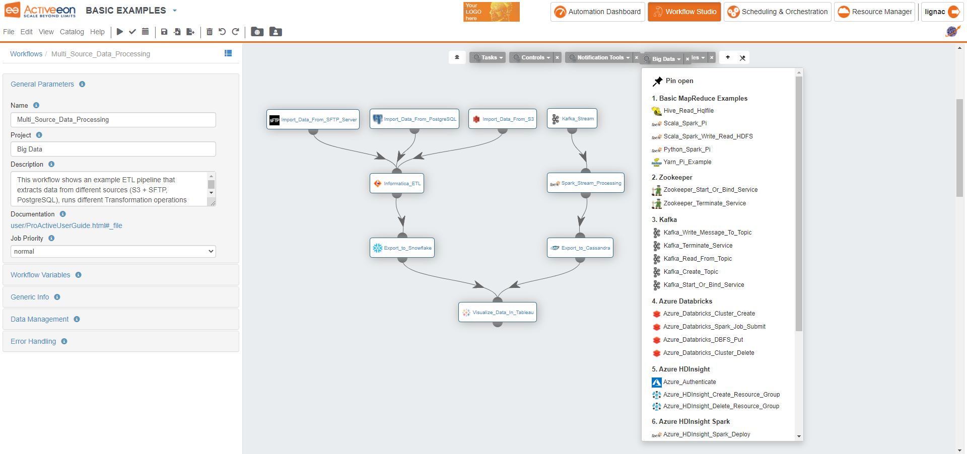 ActiveEon ProActive visual workflow screenshot