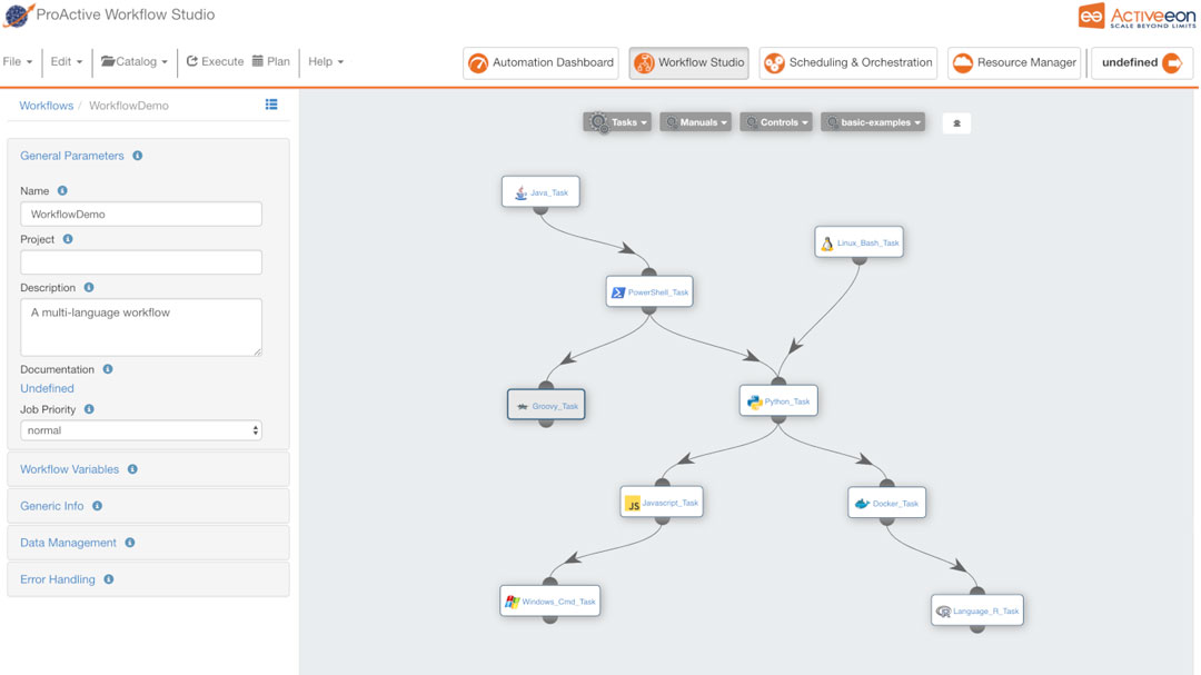 Screenshot from a workflow from ProActive Workflows and Scheduling