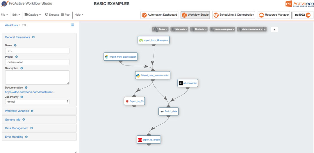 Screenshot from ProActive automation dashboard and catalog