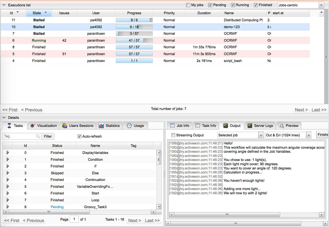 Screenshot from ProActive workflow scheduler